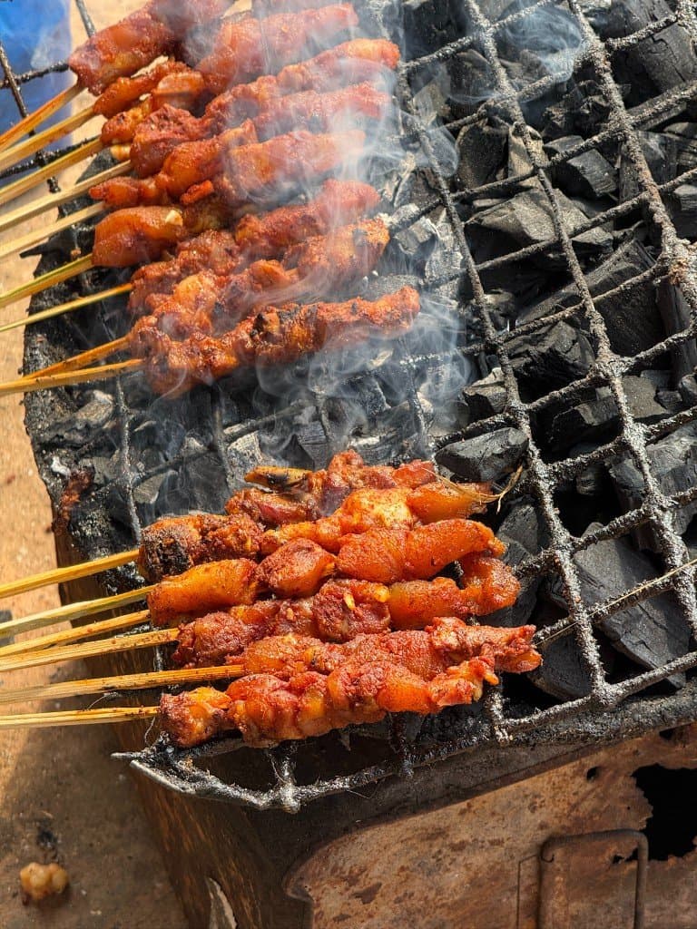 Charcoal-grilled skewers at an Araku food stop